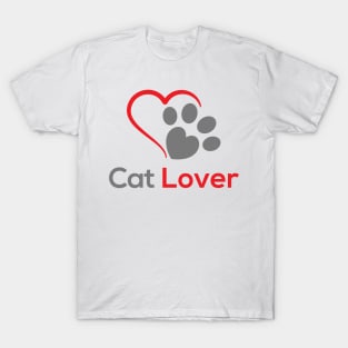 Cat Lover Cat Paw Print and Heart Quote Typography T-Shirt